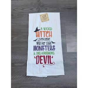 C&F Halloween Embroidered Flour Sack Towel NEW Cotton Witch Bats